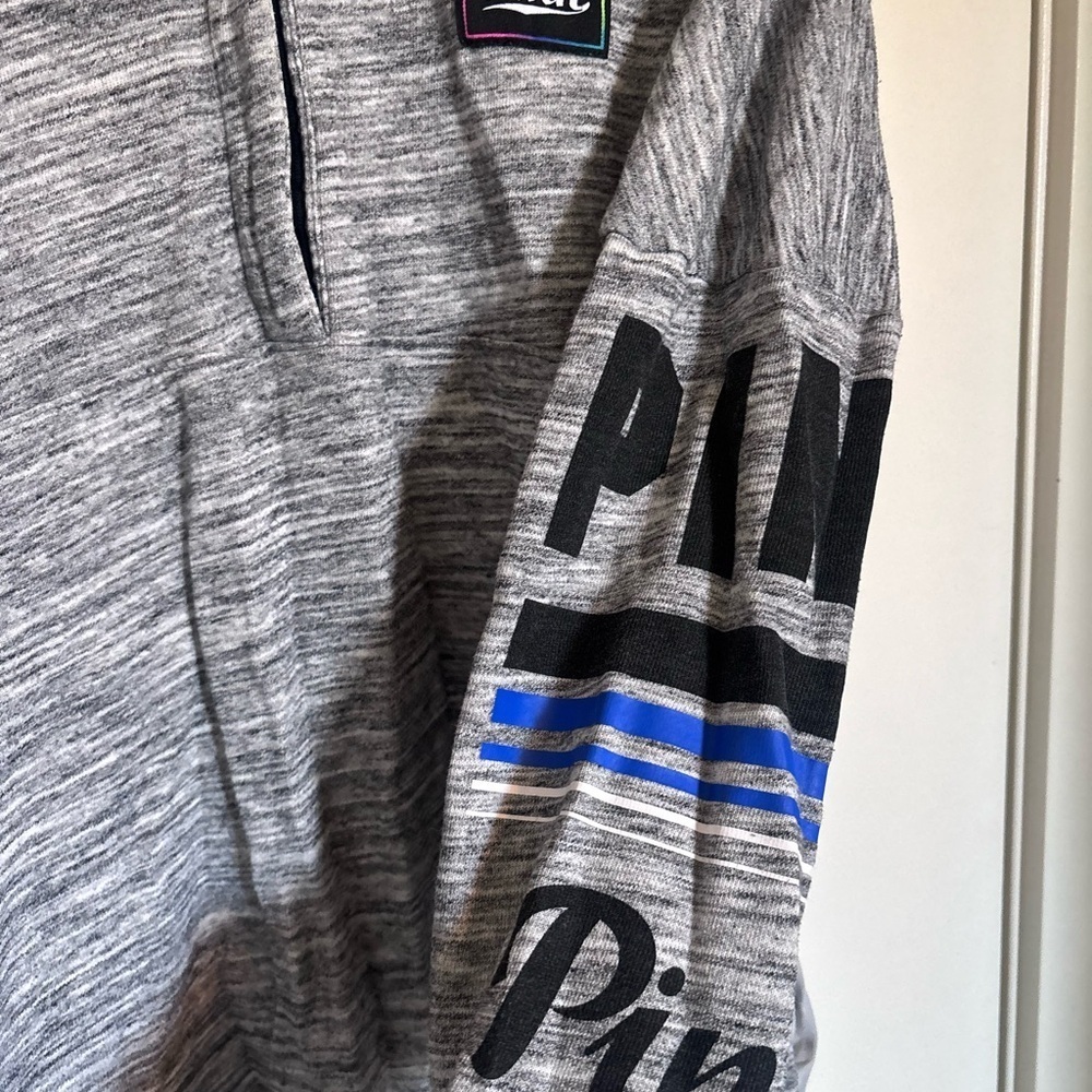 VS Pink Heathered Gray Pullover Hockey Jersey Style Henley Sweater - Picture 2 of 5